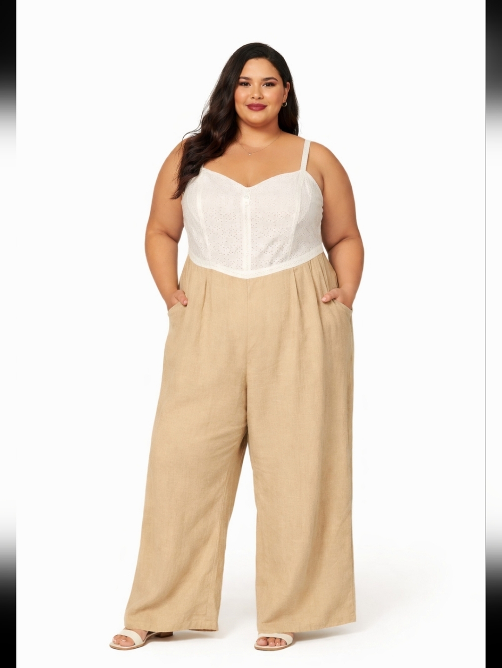Ashley Stewart Linen Eyelet‎ Jumpsuit